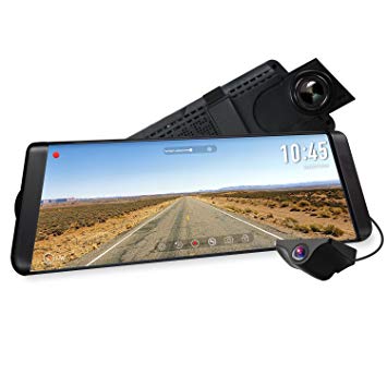 AUTO-VOX X2 9.88" Mirror Dash Cam,Dual Lens Stream Media Touch Screen Camera Recorder,1296P FHD Front and 720P AHD Rear View Camera,140°Wide Angle Backup Camera, G-Sensor, LDWS, WDR,GPS