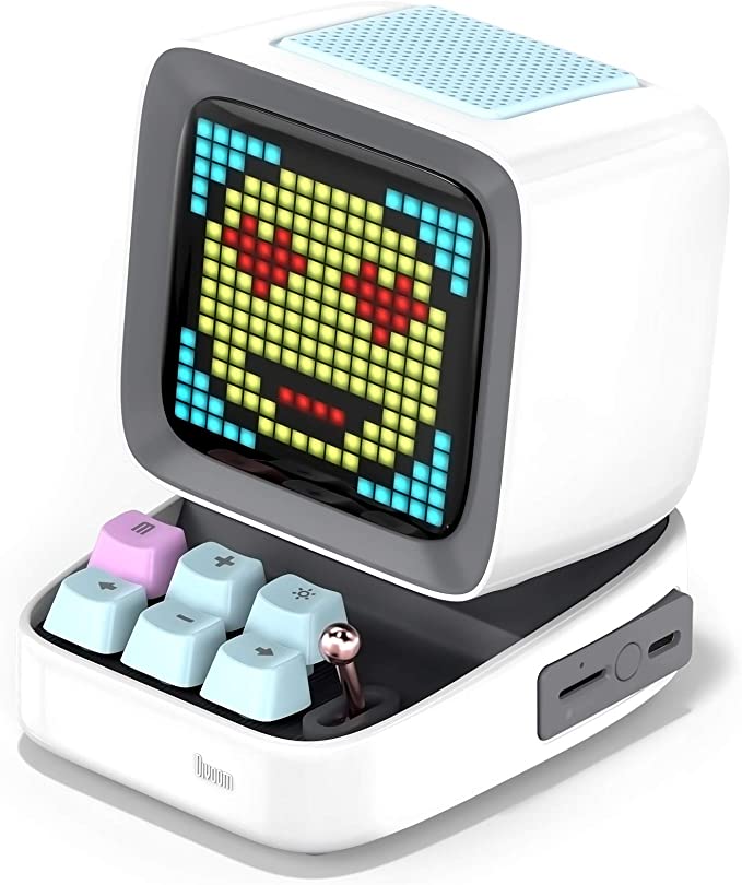 Divoom Ditoo Multifunctional Pixel Art Bluetooth Speaker, Retro Portable Speaker with Programmable RGB Led Screen, Mechanical Keyboard, Smart Alarm Clock, Supports TF Card & Radio (White)