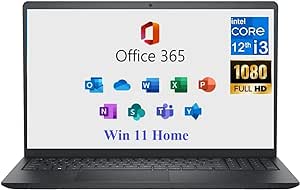 DELL 2024 Inspiron 15 Laptop, with Microsoft Office 365, 15.6" 1920x1080 FHD, Intel i3-1215U up to 4.40GHz (Beats N4020), Win 11 Home, Carbon Black (12GB RAM | 512GB SSD)