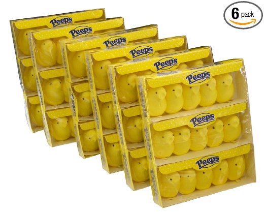 Marshmallow Peeps Yellow Chicks, 4.5-Ounce, 15-Count Boxes (Pack of 6)