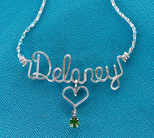 Name Necklace~Personalized Silver Necklace or Anklet~Wire Name~Swarovski Birthstone~Heart, Cross, Star, Flower, Peace Sign~Any Name, Letters~Custom made just for you