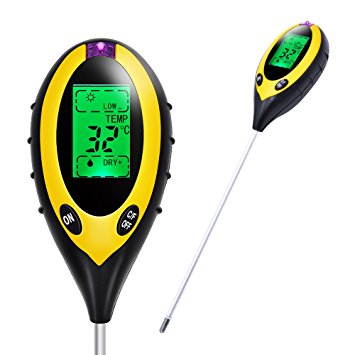 MAOZUA 4-in-1 Soil Tester Moisture Meter PH Levels Temperature Sunlight Lux Intensity Survey Instrument with Large Backlit LCD Display for Indoor Outdoor Garden Farm Lawn Plants Grain Flowers Grass Care