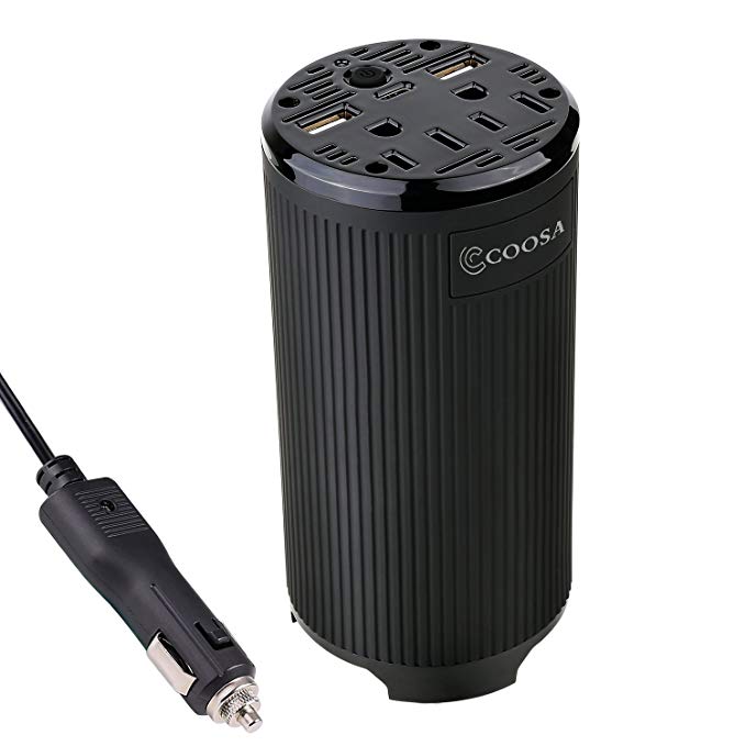 COOSA 200W Car Power Inverter High-performance Power Inverter with 11~15V DC to 100~120V AC & 5V DC Output Car Adapter (Black)