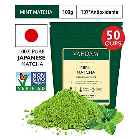 VAHDAM, Mint + Matcha Green Tea Powder - Brew Delicious Mint Matcha Latte | Powerful SUPERFOODS Blend | Pure Japanese Matcha Powder with 100% Natural Mint | 50g