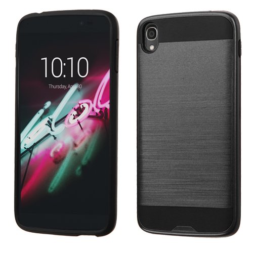 Alcatel OneTouch IDOL 3 (5.5") Case, Rock Me Wireless (TM) 2 items Bundle - 24K Gold Plating Sticker and Dual Layers Hybrid Protector Case Cover. (Brushed / Black - Dual)