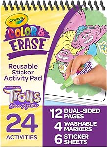 Crayola Trolls Color & Erase Sticker Activity Pad, 12 Reusable Trolls Coloring Pages & 100 Stickers, Gift