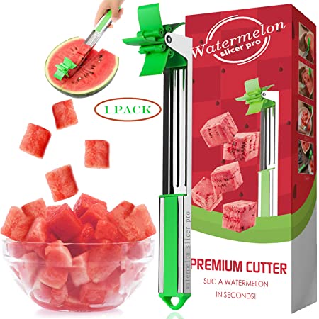 Watermelon Slicer Cutter Stainless Steel Windmill Watermelon Cutter Knife - Kids Fascinated Melon Cuber Cutting Tool - Carving and Cutting Utility Knife for Home Fruit Party - Cool Kitchen Gadgets