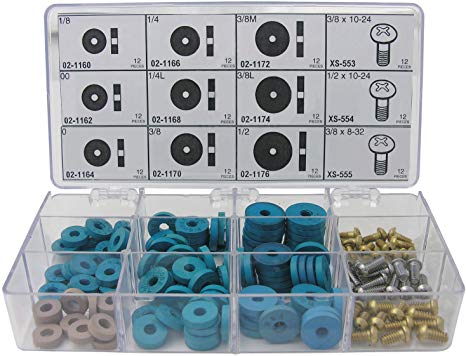 LASCO 02-1150 Faucet Bibb Flat Pignose Washer and Screw Assortment Kit, 12-Compartment Plastic Box with Labels