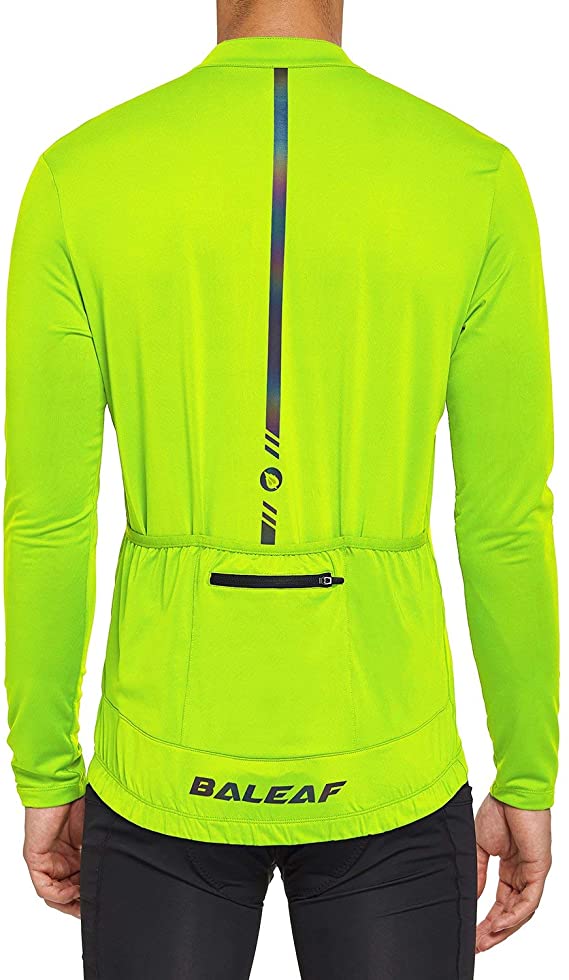 BALEAF Men's Cycling Bike Jersey Long Sleeve Shirt with 4 Rear Pockets Mountain Reflective Quick Dry UPF 50