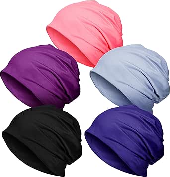 5 Pieces Women's Slouchy Beanie Hat Stretch Turban Hats Cancer Headwear Caps Baggy Skull Sleep Scarf