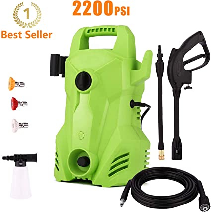 Homdox Electric Power Pressure Washer 2200 PSI, 1.6 GPM 1400W Portable Electric Power Washer with External Detergent Dispenser,3 Nozzles