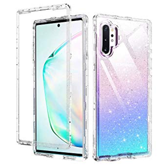 DUEDUE Galaxy Note 10 Plus Case, Note 10 /5G Case, 3 in 1 Glitter Shockproof Heavy Duty Hybrid Hard PC Transparent TPU Bumper Full Body Protective Case for Samsung Galaxy Note 10  5G/Pro(2019),Clear