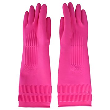 Flower Sea9 Waterproof Reusable  PVC Latex Rubber Long Gloves, Pink