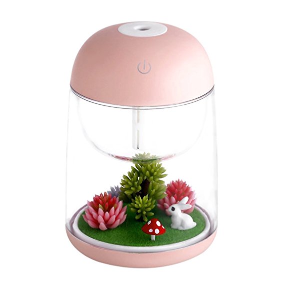 Ohderii 7 Colors Mini Portable Landscape Design Essential Oil Diffuser 180ml Aroma Essential Oil Cool Mist Humidifier with Adjustable Mist Mode, Waterless Auto Shut-off (Pink)