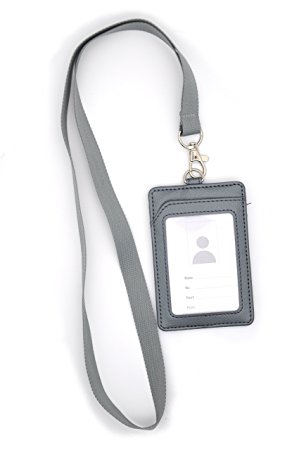 Bird Fiy Vertical Style PU Leather ID Badge Holder and Neck Lanyard (silver)