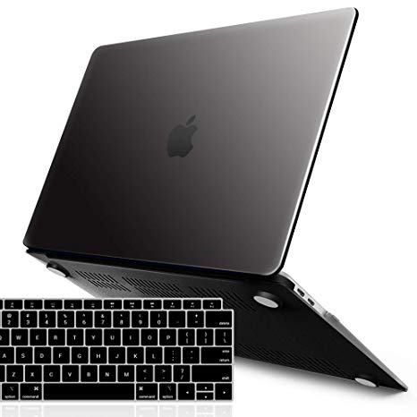 iBenzer MacBook Air 13 Inch Case 2019 2018 Release New Version A1932, Soft Touch Hard Case Shell Cover for Apple MacBook Air 13 Retina with Touch ID with Keyboard Cover, Black, MMA-T13BK 1A