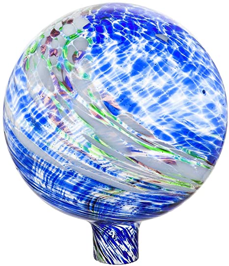 Evergreen Garden Beautiful Blue and Green Glow in The Dark Glass Gazing Ball - 10 x 10 x 12 Inches Fade and Weather Resistant Outdoor Decoration for Homes, Yards and Gardens