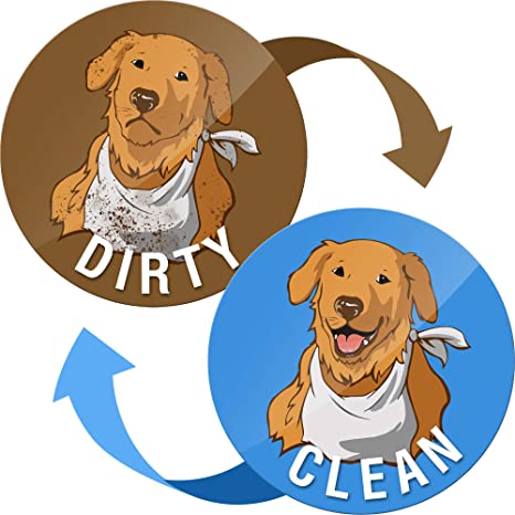 Dishwasher Magnet Clean Dirty Sign Indicator - Clean Dirty Dishwasher Magnet Funny Golden Retriever - Waterproof and Double Sided Flip with Bonus Metal Plate