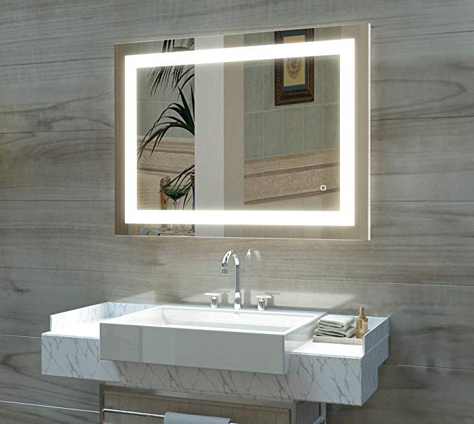 HAUSCHEN 32 x 40 inch LED Lighted Bathroom Wall Mounted Mirror with 3000K High Lumen   CRI&gt;90 Warm White Lights and Anti Fog and Dimmable Memory Touch Button   IP44 Waterproof   Vertical & Horizontal