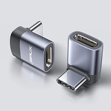 90 Degree Right Angle USB-C Male to USB-C Female Adapter, JSAUX 2-Pack Type-C Up & Down 90 Degree Adapter Fast Charge Extender for Steam Deck, Switch, VR and More Laptop, Tablet and Mobile Phone