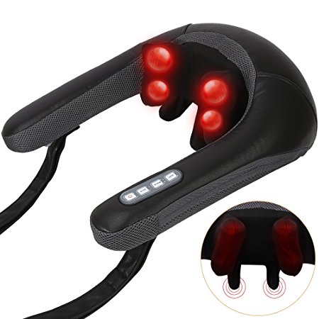 3D Deep Shiatsu Kneading Neck and Shoulder Massager with Heat and Adjustable Intensity & Speed