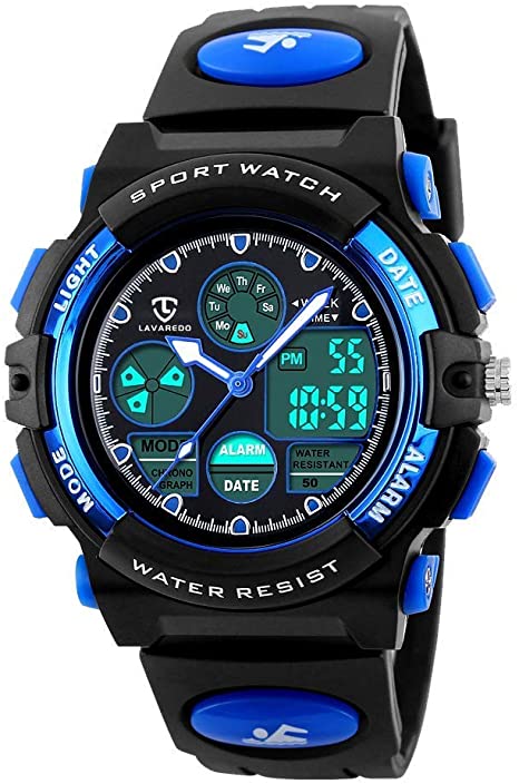 Kids Watch,Boys Watch Ages 7-10,Digital Sport Outdoor Multifunctional Chronograph LED 50M Waterproof Alarm Calendar Analog Watch for Children with Silicone Band Army