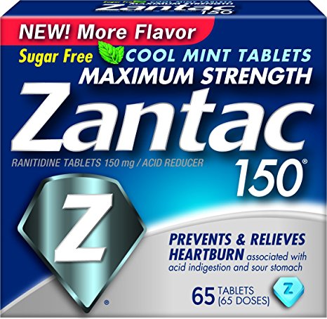 Zantac 150 Maximum Strength Sugar Free Tablets, Cool Mint, 150mg, 65 Count