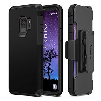 Trianium Duranium Galaxy S9 Holster Case with Rotating Belt Clip   Kickstand [Heavy Duty Protection] Premium Scratch Resistant / Shock Absorption Cushion Covers for Samsung Galaxy S9 (2018)- Black