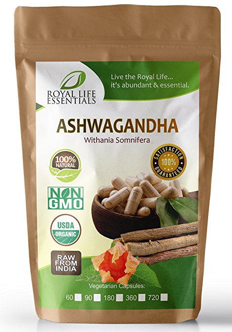 Ashwagandha Root Extract Powder 60 Capsules (caps) - Now 100% Raw Organic Herbal Supplement Superfood, "India's Ginseng" - Immune System Endurance Energy: Smoothies & Shakes: Vegan & Vegetarian