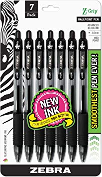 Zebra Pen Z-Grip Retractable Ballpoint Pen, Medium Point, 1.0mm, Black Ink, 7 Pack