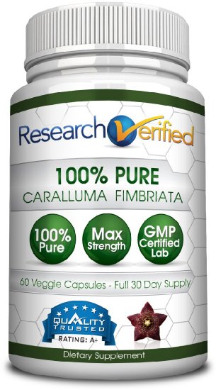 Research Verified Caralluma Fimbriata - One Month Supply - 100% Pure Natural Caralluma Fimbriata - 1600mg/day - 365 Day 100% Money Back Guarantee - Try Risk Free for Fast and Easy Weight Loss