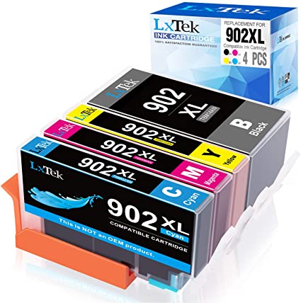 LxTek Compatible Ink Cartridge Replacement for HP 902XL 902 XL to use with Officejet Pro 6978 6968 6962 6958 6954 6960 Printers (1 Black, 1 Cyan, 1 Magenta, 1 Yellow, 4 Pack)