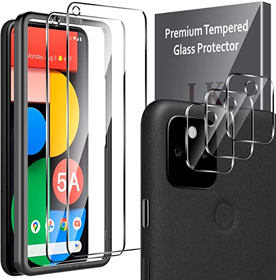 [2 3 Pack] LK 2 Pack Google Pixel 5a Screen Protector   3 Pack Camera Lens Protector, 9H Tempered Glass Screen Protector for Pixel 5a, Scratch-Resistant, Case-Friendly, HD, Bubble-Free, 6.3-Inch