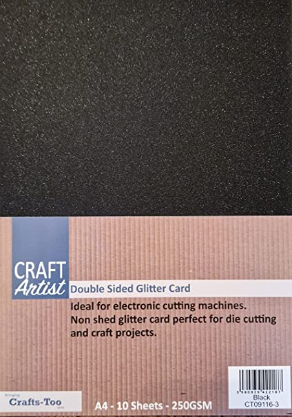 Craft Artist A4 Double - Sided Glitter Card - 250GSM - Non Shed - Use with Cricut, Brother, Silhouette - for Paper Craft, Birthday Toppers, Home Decor, Stationary, (10 Pack) (Black)