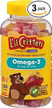 L'il Critters Omega-3 Gummy Fish with DHA, 120-Count Bottles (Pack of 3)