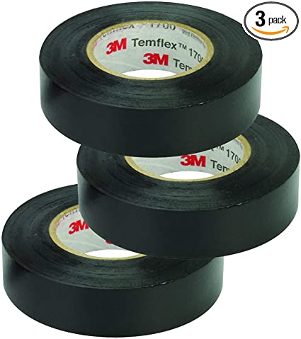 3M Temflex Vinyl Electrical Tape, 1700, 3/4 in x 60 ft, Black 1.5core (3-Roll)