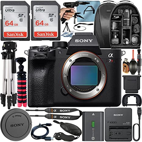 Sony Alpha a7R IVA Mirrorless Digital Camera (Body Only) 61MP Full-Frame with UHD 4K30p   2 Pack SanDisk 64GB Memory Card   Tripod   Backpack   A-Cell Accessory Bundle