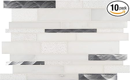 MSI Moderno Blanco Interlocking Blend of Metal and Stone Tile for Kitchen Backsplash, Wall Tile for Bathroom, and Shower Wall Tile, 12 in. x 18 in. Mesh-Mounted Mosaic Tile, (15 sq. ft.)