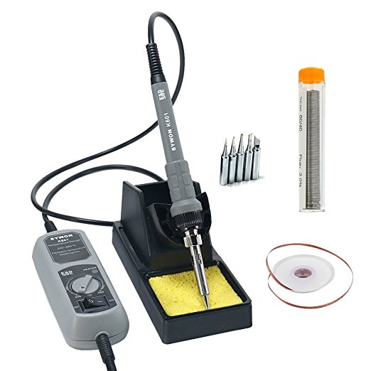 Sywon ESD Soldering Iron Station Kit with ON-OFF Switch Temperature Adjustable, Solder Wire, Stand Holder, Solder Wick, 5 Extra Tips and 104 Inch Power Cord