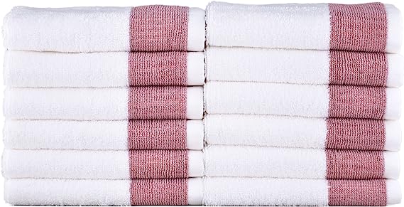 LUNASIDUS Venice Luxury 100 Percent Turkish Combed Cotton Set of 12 Washcloths Set - Made in Turkey (Burgundy)