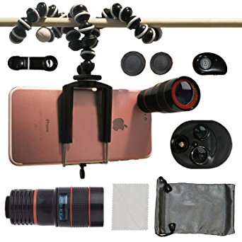 Phone Camera Lenses, Collasaro Camera Lens Kit with HD Telephoto Lens, Fish-Eye Lens, 0.63X Wide Angle Lens, 15X Macro Lens and CPL Lens for iPhone and Android Smartphones (black)