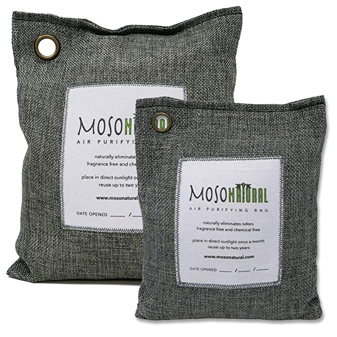 Moso Natural 2 Air Purifying Bags Fragrance-free, Chemical-free Natural Odour Eliminator (1-200 g and 1-500 g , Charcoal)