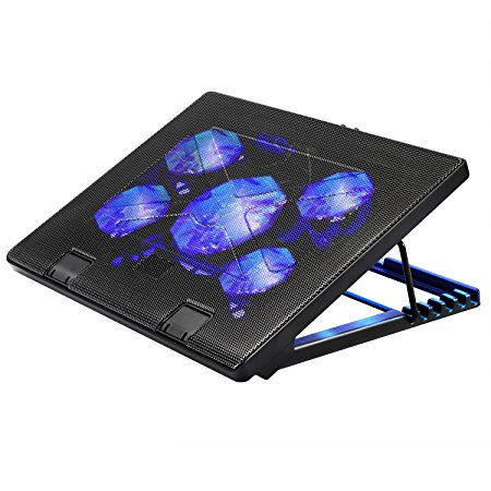 FreeBiz Laptop Cooling Pad Cooler Pad with Chill Mat 5 Quiet Fans and 2 USB 2.0 Ports for Under 17 Inch Laptop (Blue Led Light)