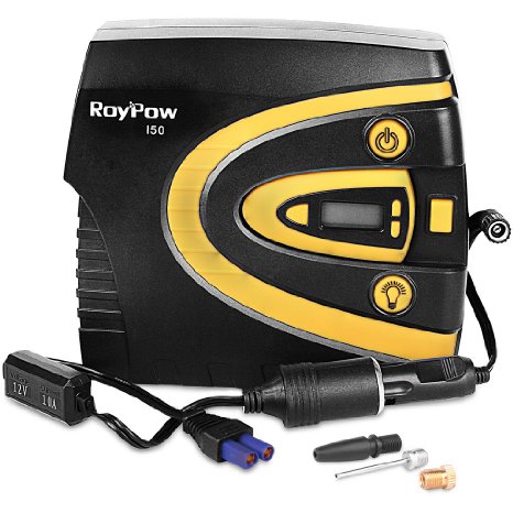 Roypow I51 Multifunctional High Speed 12V Digital Tire Inflator Car Air Compressor with Removable Tire Gauge and EC5 Adapter A Jump Starter Must Be Required For This Inflator Kit