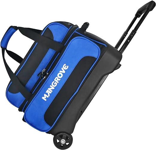 Mangrove 2 Ball Bowling Bag with Wheels, Double Bowling Bags 2 Ball Roller w/Separate Compartment for Bowling Shoes (Up To US Mens Size 15), Accessory Pocket & Retractable Handle Extends To 40"