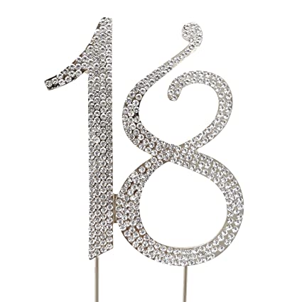 Honbay 18 Cake Topper Premium Sparkly Crystal Rhinestones Cake Topper Cake Decoration for 18th Birthday Party (18 Silver)