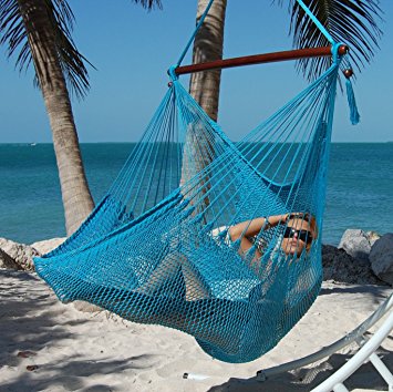 Large Caribbean Hammock Chair - 48 Inch - Polyester - Hanging Chair - light blue