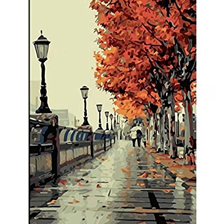 Fall Paint by Number Adult Kids Children, DIY Canvas Oil Painting Landscape Wall Art Paintwork for Home Living Room Office Picture Decorations Romantic Love Autumn 16 x 20 Inch Frameless