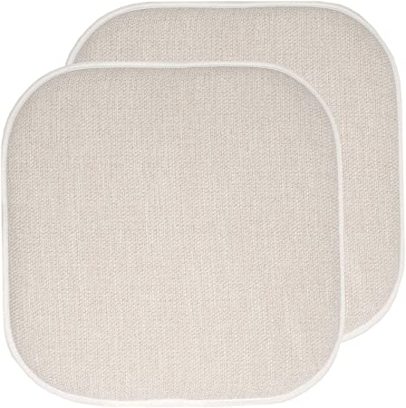 Sweet Home Collection Chair Cushion Memory Foam Pads Honeycomb Pattern Slip Non Skid Rubber Back Rounded Square 16" x 16" Seat Cover,  2 Pack, Alexis Linen/Beige