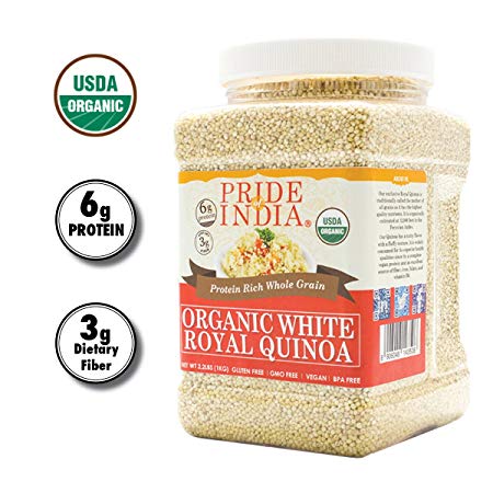 Pride Of India - Organic White Royal Quinoa - Protein Rich Whole Grain, 2.2 Pound (1 Kilo) Jar